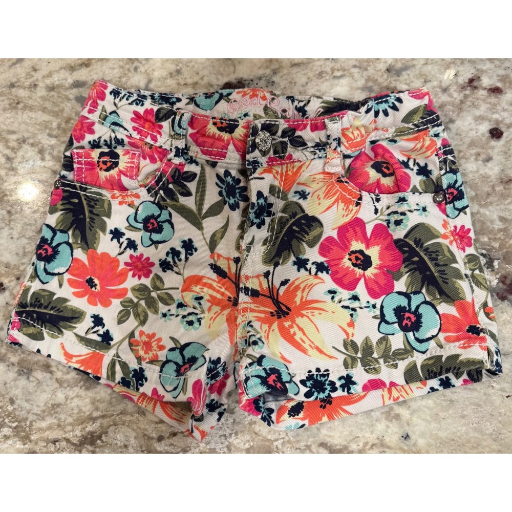 Red Camel Girls Floral Denim Shorts Multicolor Size 12 Adjustable Waist 4341112